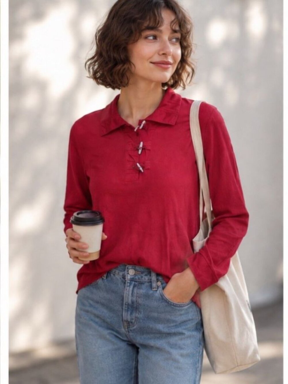 VTG RALPH LAUREN Red Long Sleeve Shirt Sweater Top XL Casual Preppy Academia